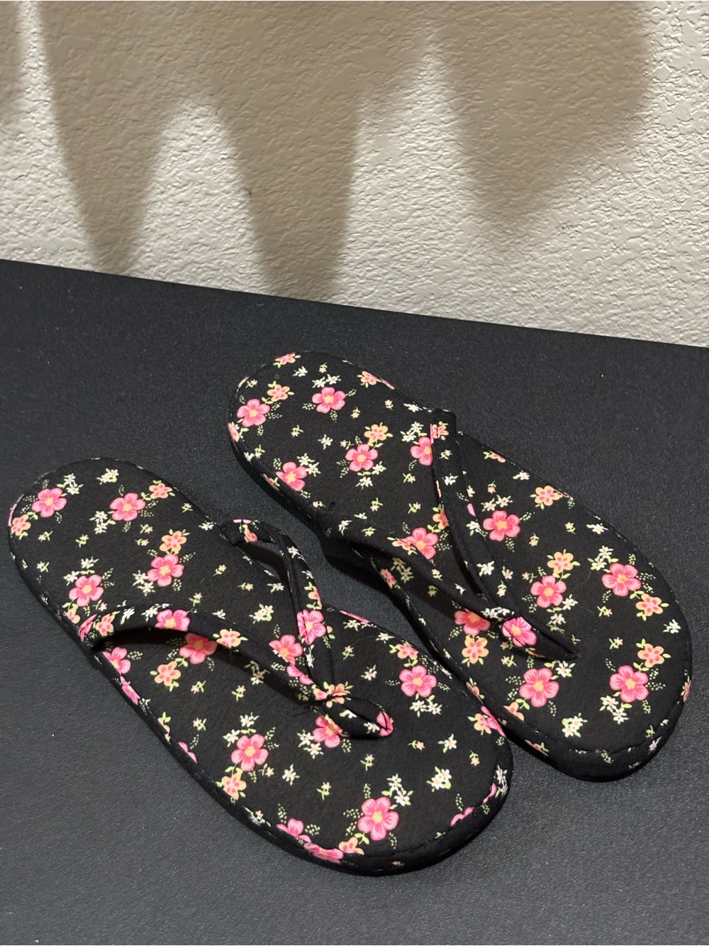 Women's Floral Black & Pink Flip Flop Sandals